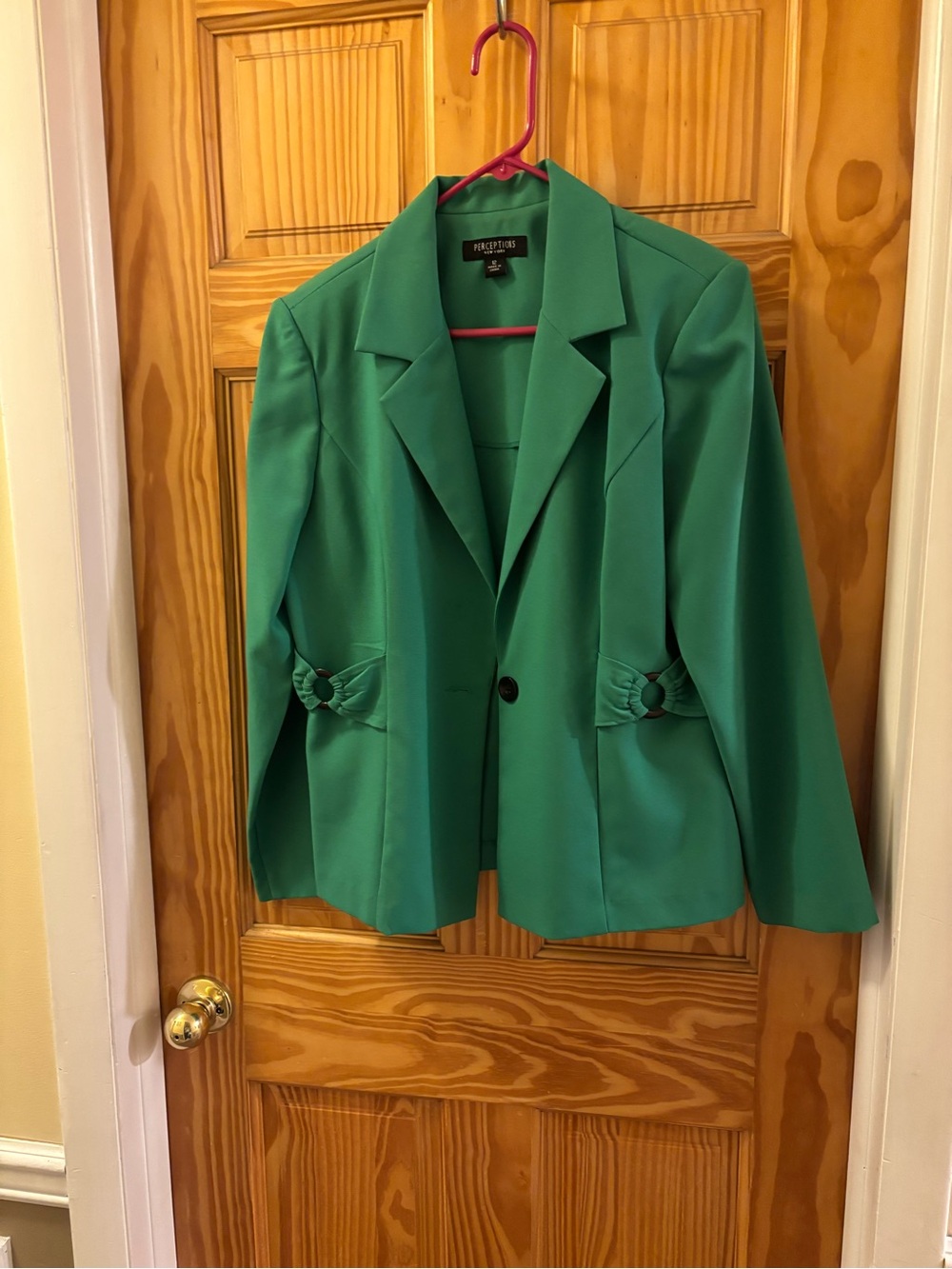 Perceptions Green Single-Button Notch Lapel Blazer